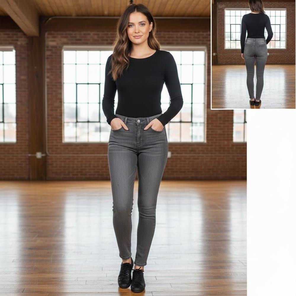 Pistola Jeans Arielle Skinny Distressed Dark Grey Wash Size 33 Fits 32x28